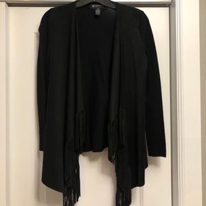 INC Suede Fringe Cardigan